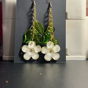 Elegant Gold and Green Floral Earrings
